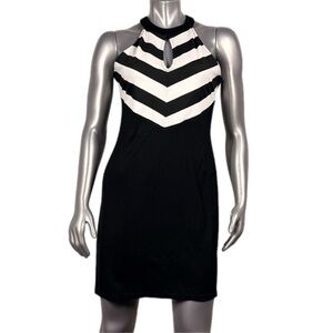 Esley | Black & White Chevron Striped Knit Halter Dress NWT
